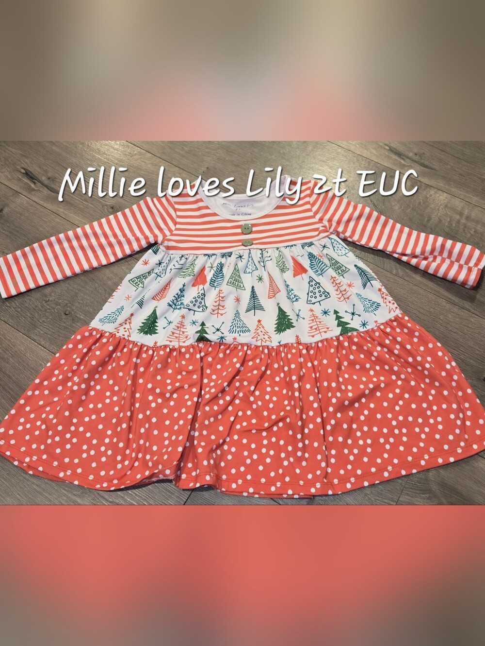 Coral Holiday Tiered Long-Sleeve Dress for Girls